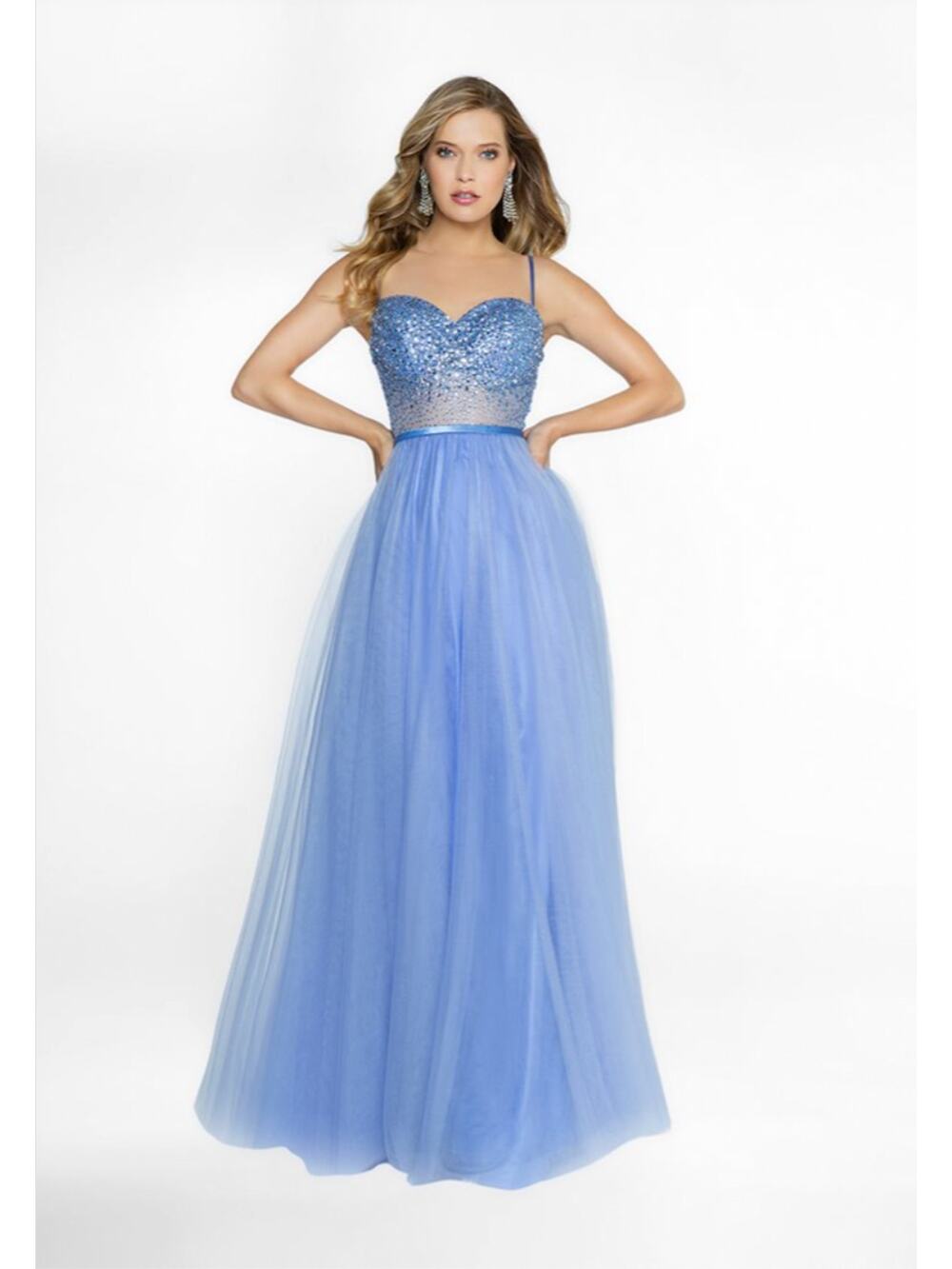 14 L corset Val Stefani rhinestone mesh periwinkle tulle ballgown prom strap dre